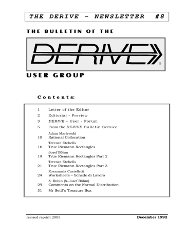 THE DERIVE - NEWSLETTER #8 USER GROUP | Manualzz