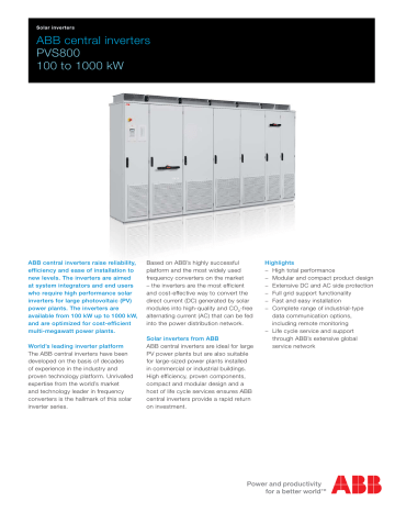 Abb Central Inverters Pvs800 100 To 1000 Kw Manualzz