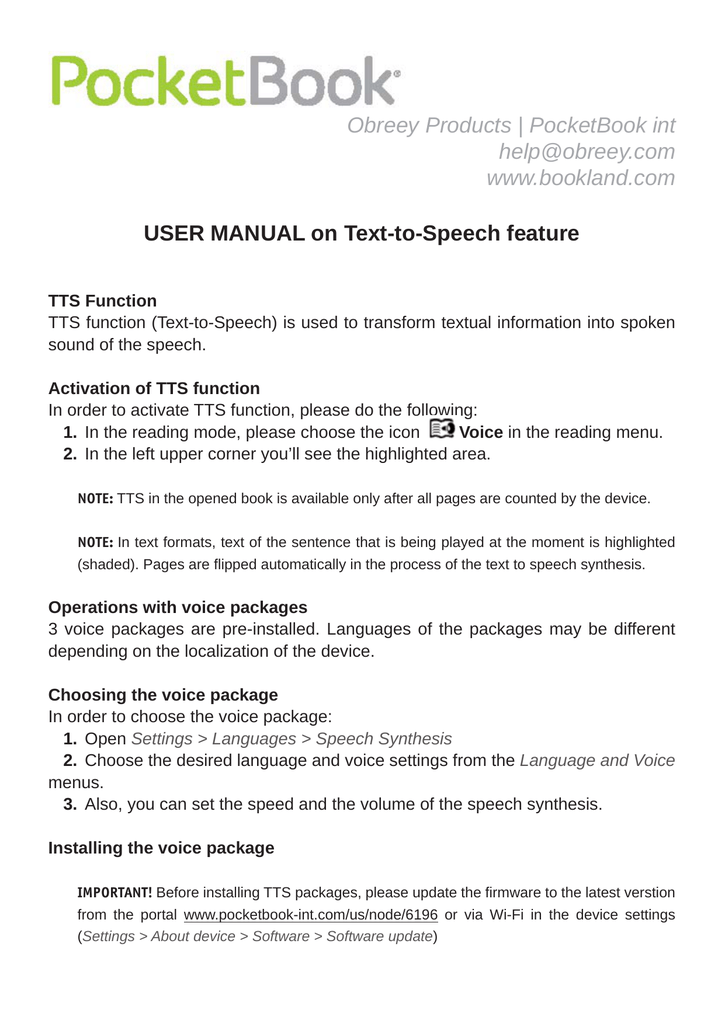 USER MANUAL On Text-To-Speech | Manualzz