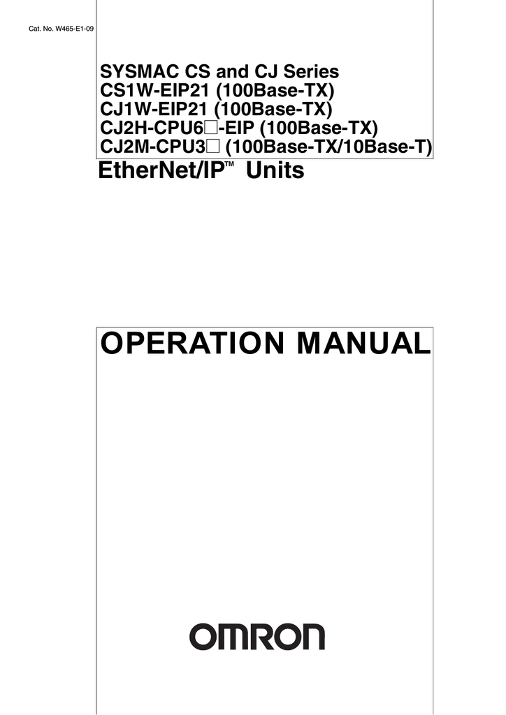 Sysmac Cs And Cj Series Ethernet Ip Units Operation Manual Manualzz