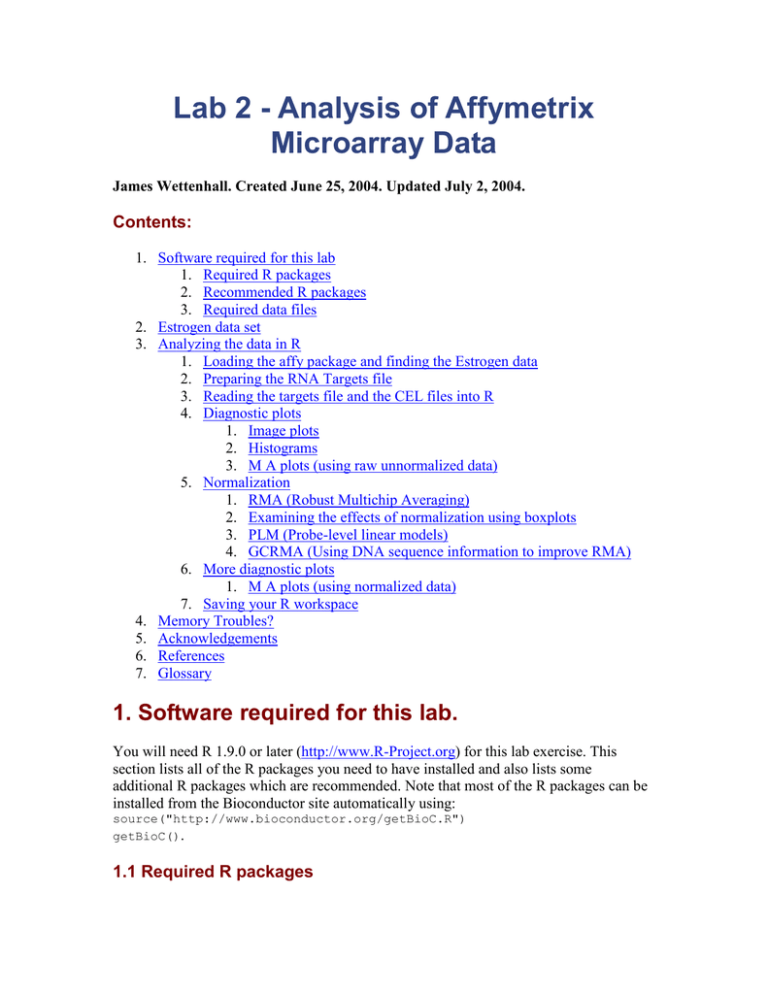 Lab 2 Analysis Of Affymetrix Microarray Data Manualzz