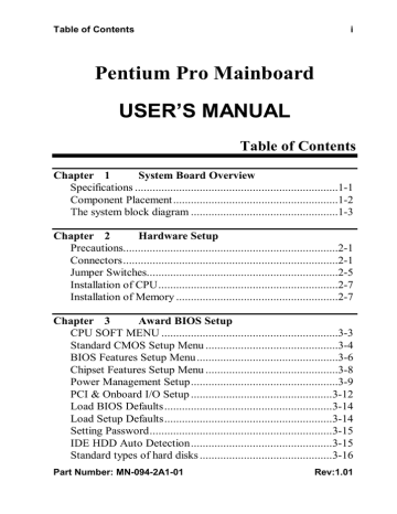 Pentium Pro Mainboard USER`S MANUAL | Manualzz