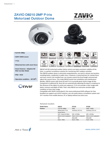 Zavio D8210 Extreme Dome Datasheet | Manualzz