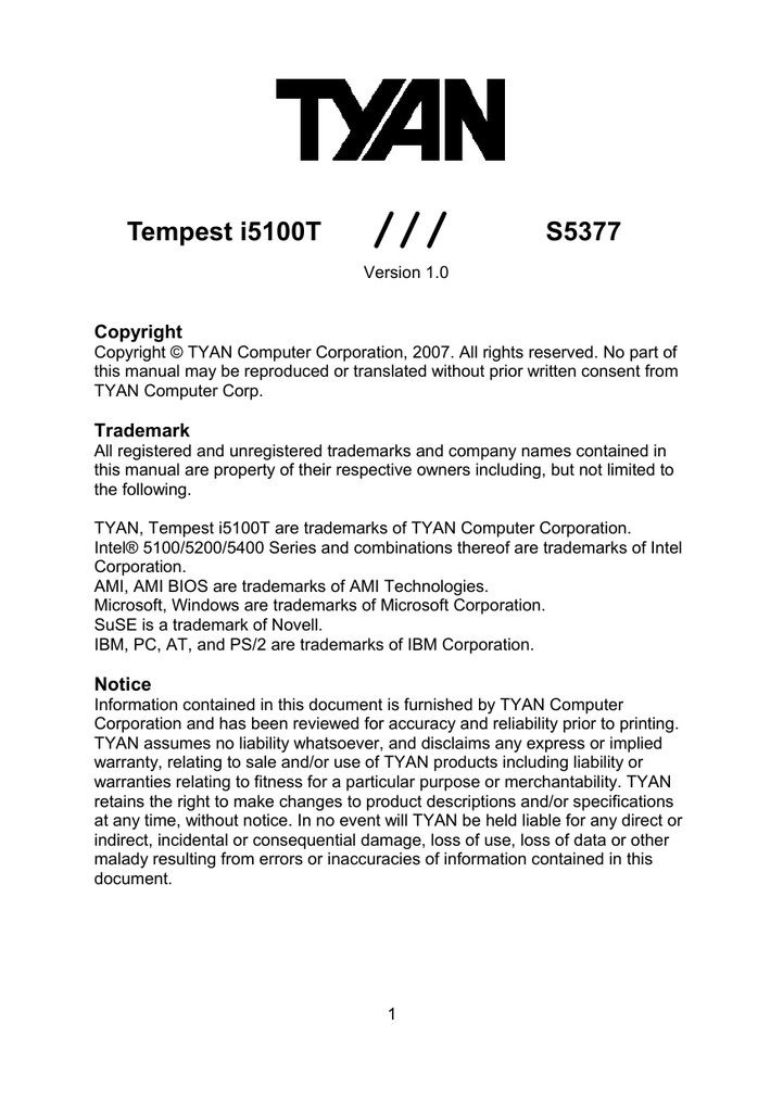 TYAN TEMPEST I5100T (S5377) DRIVER WINDOWS 7 (2019) NEW DRIVERS: TYAN TEMPEST I5100T (S5377)