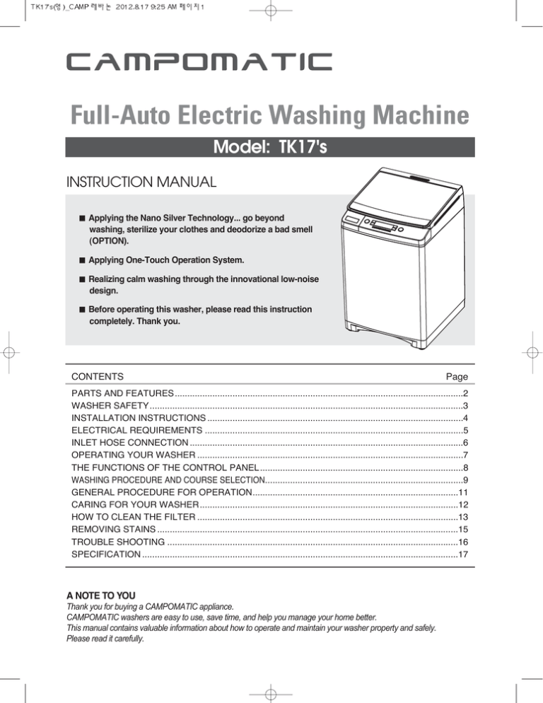 Campomatic Tk17 Owner S Manual Manualzz