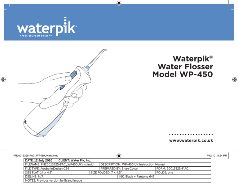 Waterpik® Water Flosser Model WP-450 | Manualzz