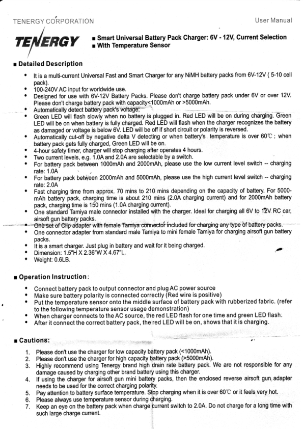 Tenergy Smart Universal Battery Pack Charger User Manual | Manualzz