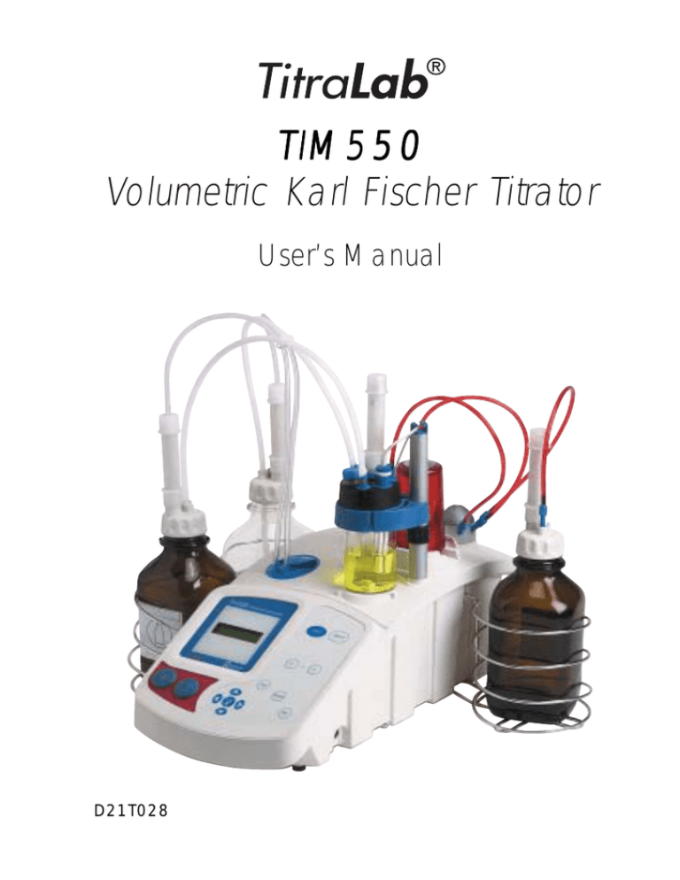 TitraLab 550 Volumetric Karl Fischer Titrator Manualzz
