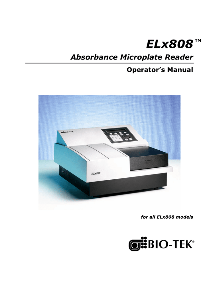 ELx808 TM Absorbance Microplate Reader Manualzz