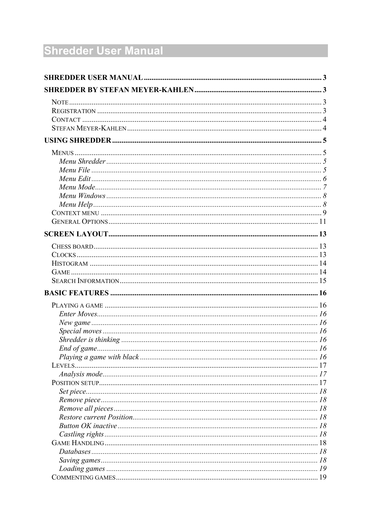 Shredder User Manual - Shredder Chess Download