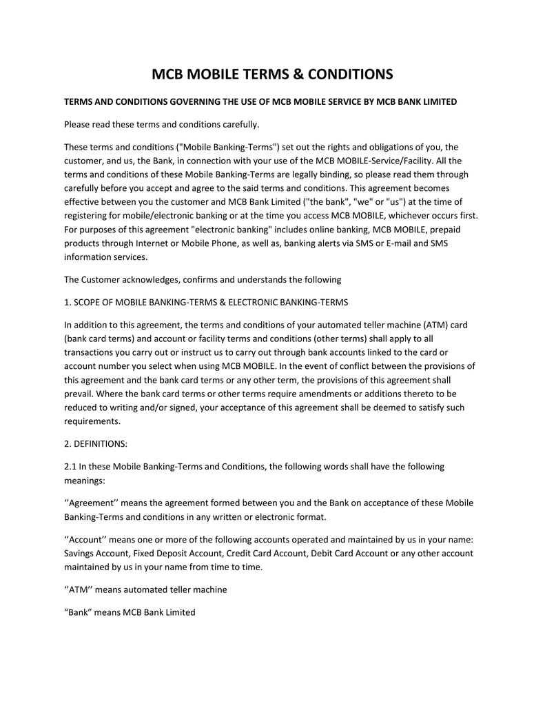 Mcb Mobile Terms Conditions Manualzz Com