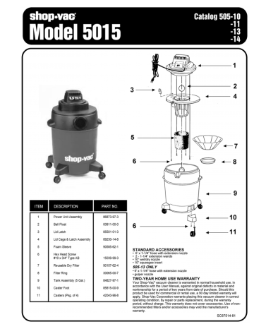 Shop Vac 5015 Vacuum Cleaner Owner's 