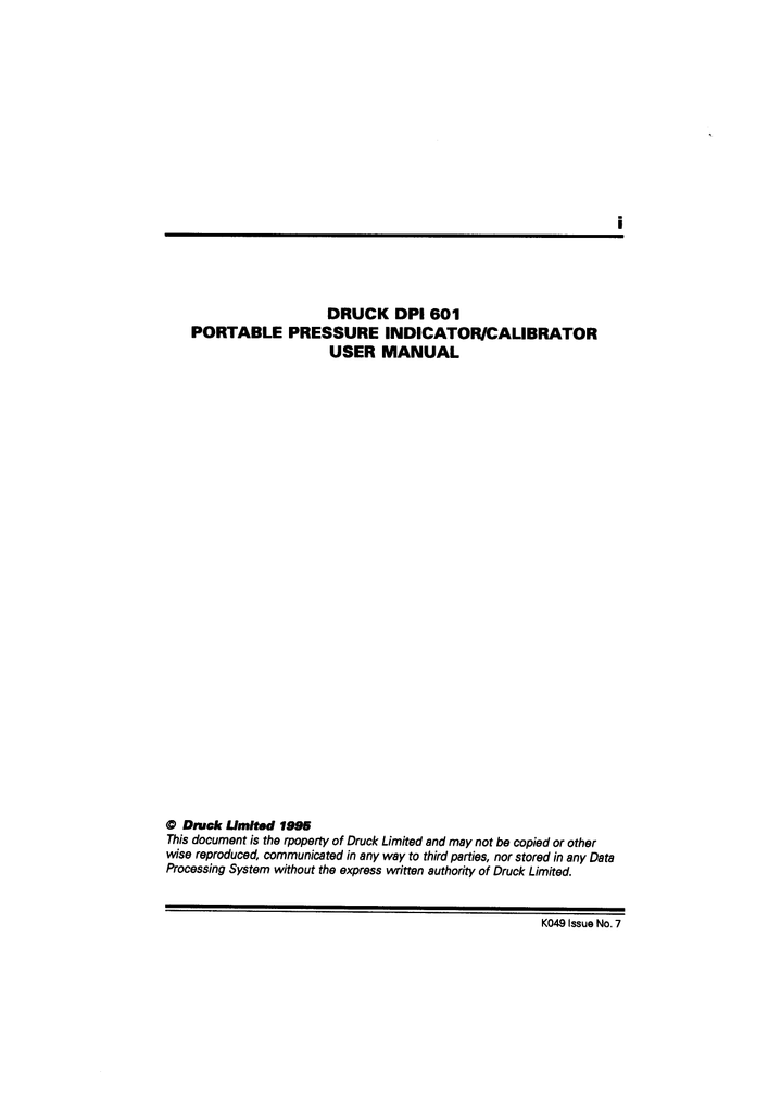 druck dpi 601 portable pressure indicator/calibrator user manual Manualzz