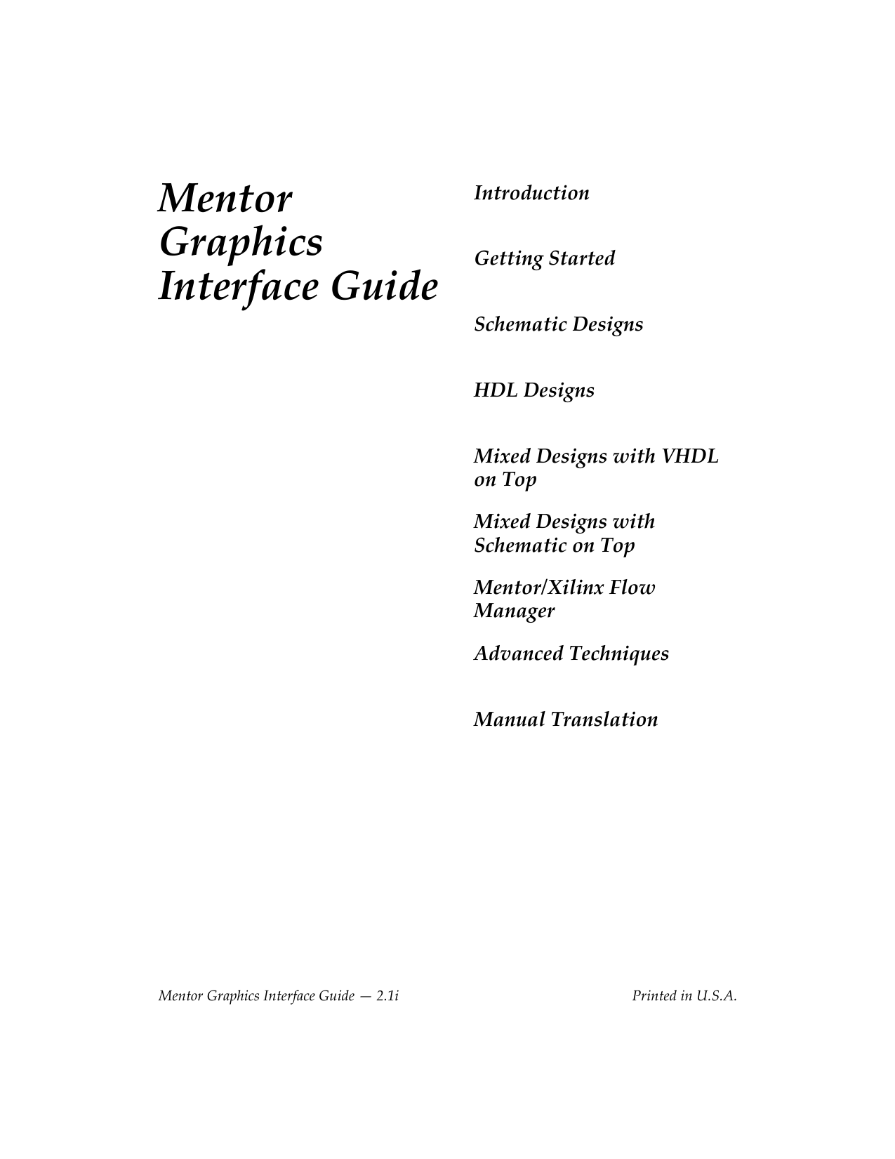 Mentor Graphics Interface Guide 2.1i Manualzz