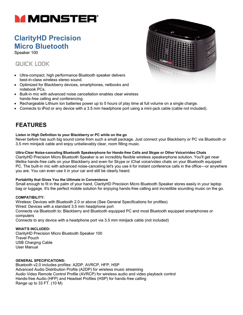 monster precision micro bluetooth speaker 100