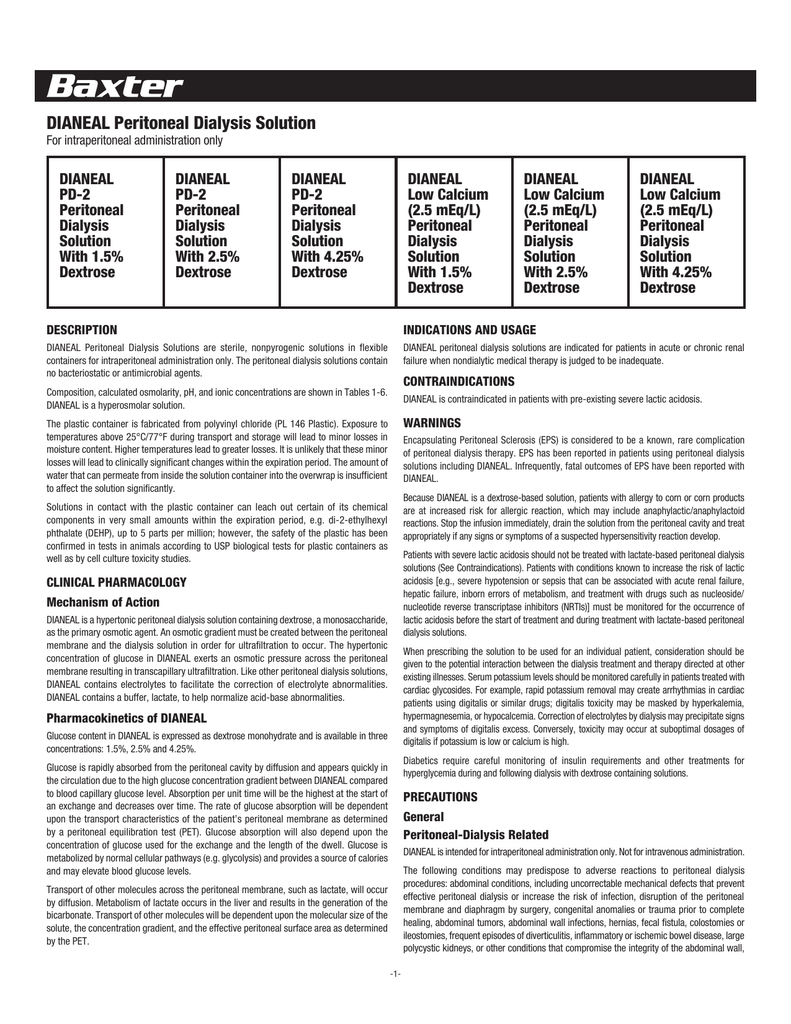 Dianeal With Dextrose: Package Insert