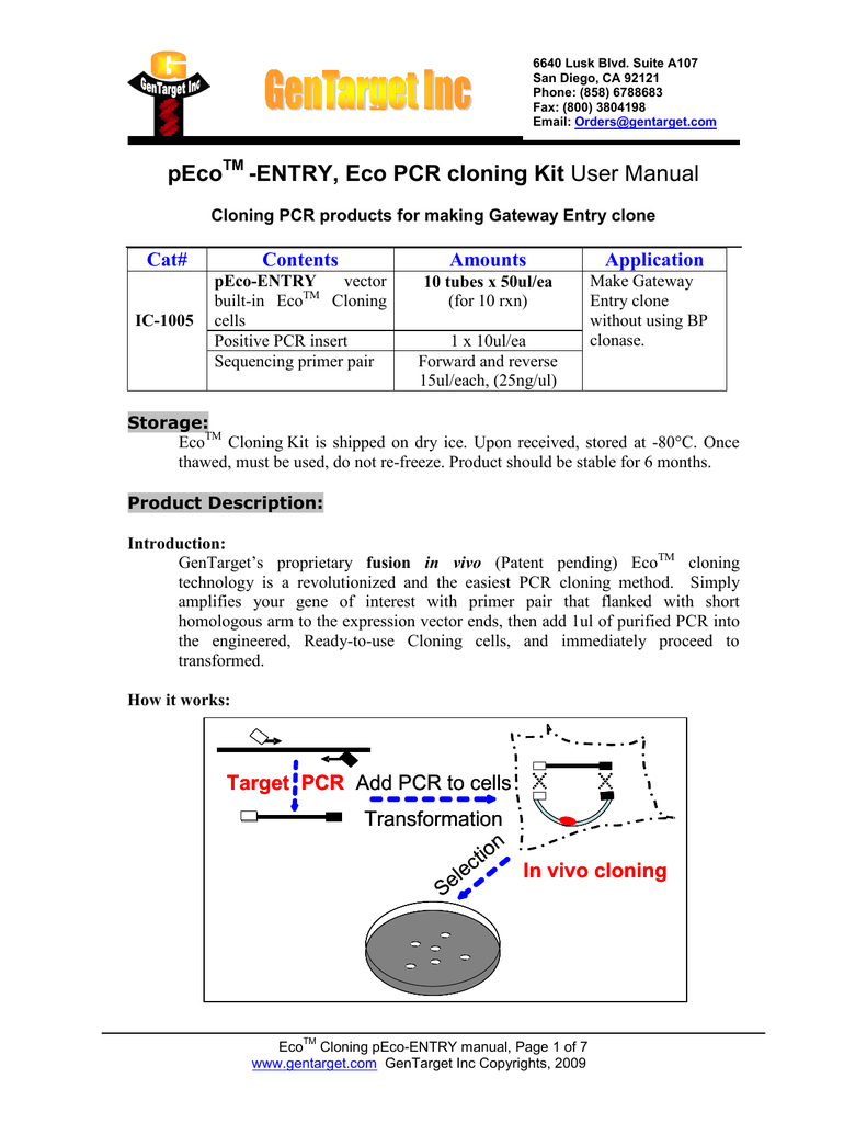 GenTarget`s EcoTMPlasmid DNA Miniprep Kit User Manual | Manualzz