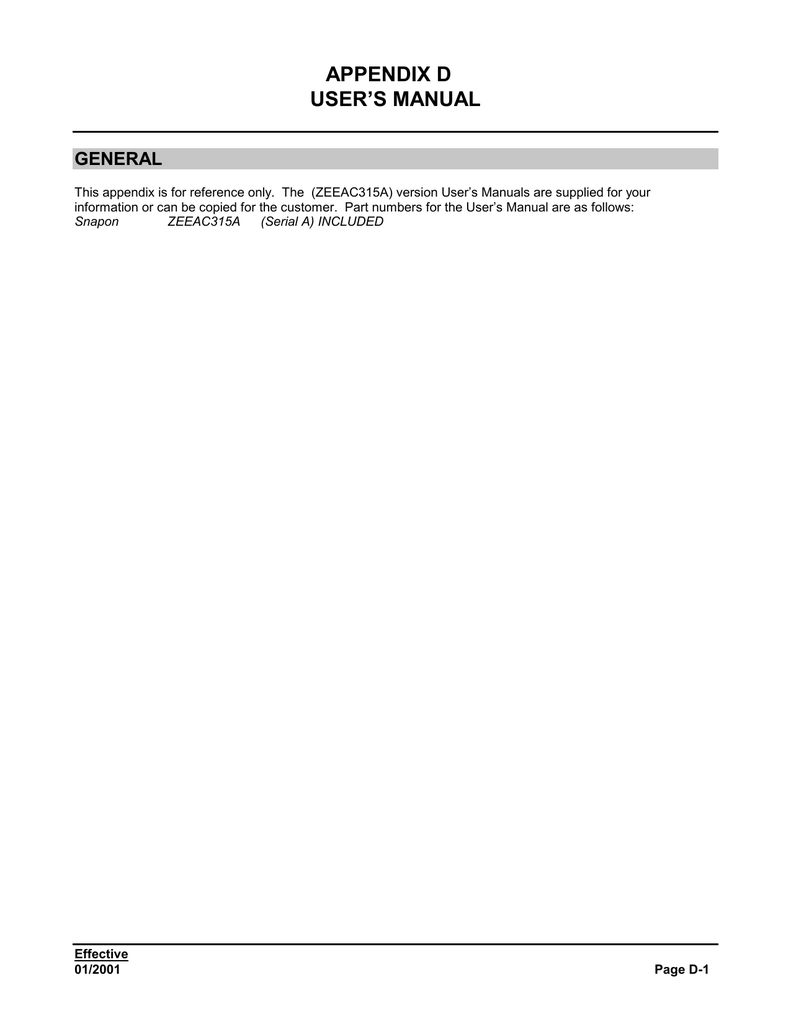 APPENDIX D USER`S MANUAL | Manualzz