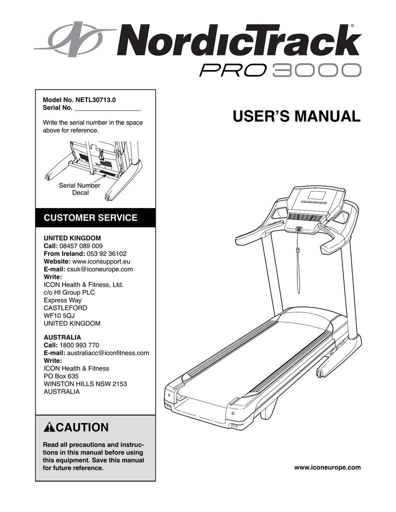 NordicTrack Pro 3000 Treadmill User manual Manualzz