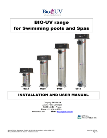 Bio-Uv Range For Swimming Pools And Spas - Absolute Koi | Manualzz