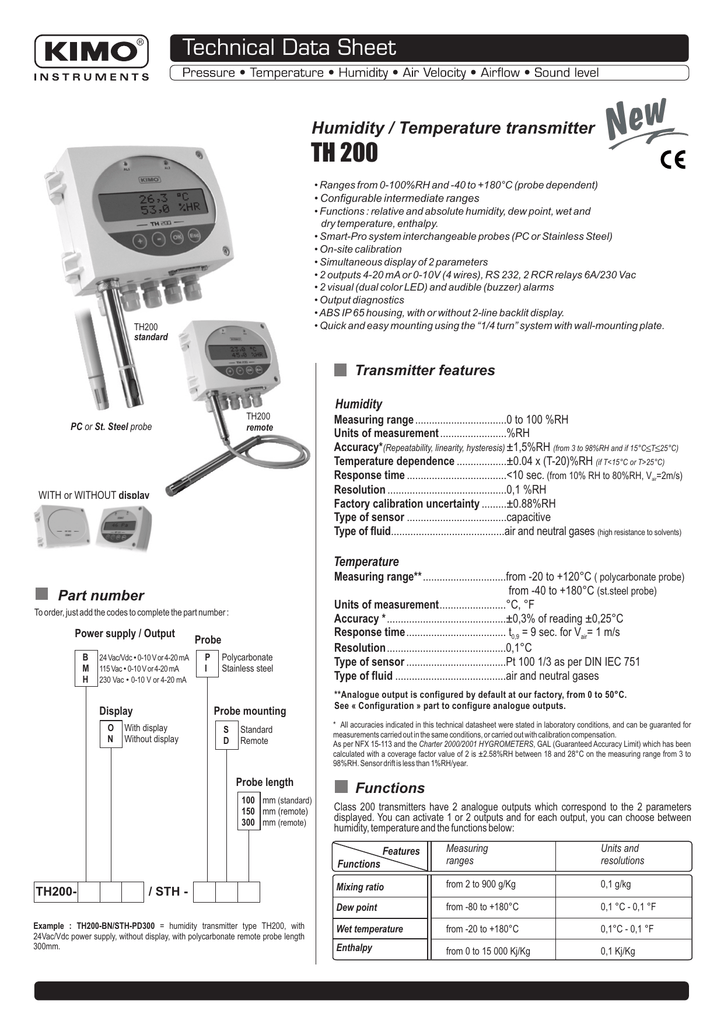 KIMO TH200 Data Sheet Manualzz