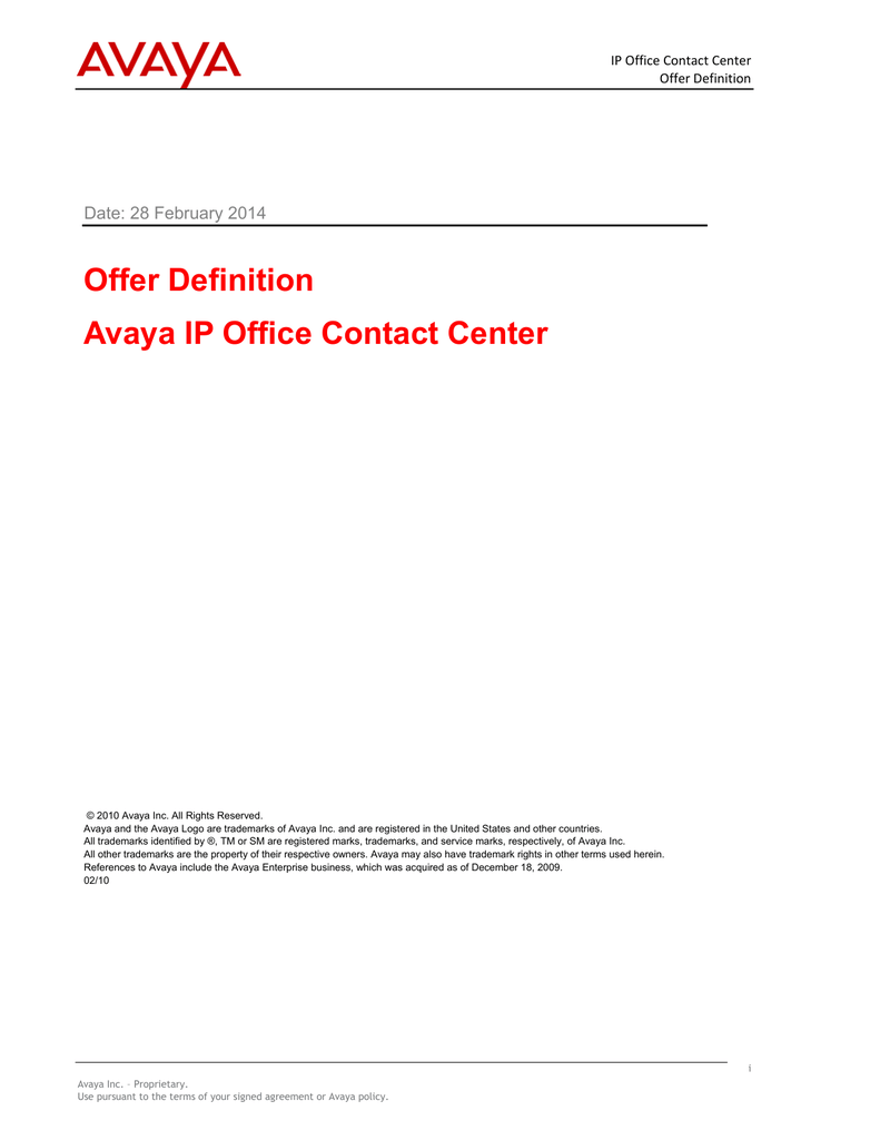 Offer Definition Avaya IP Office Contact Center | Manualzz