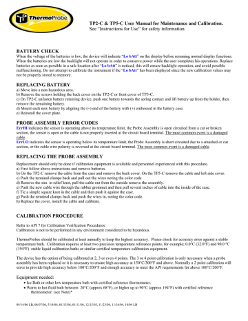 TP2-C & TP5-C User Manual for Maintenance and Calibration. See | Manualzz