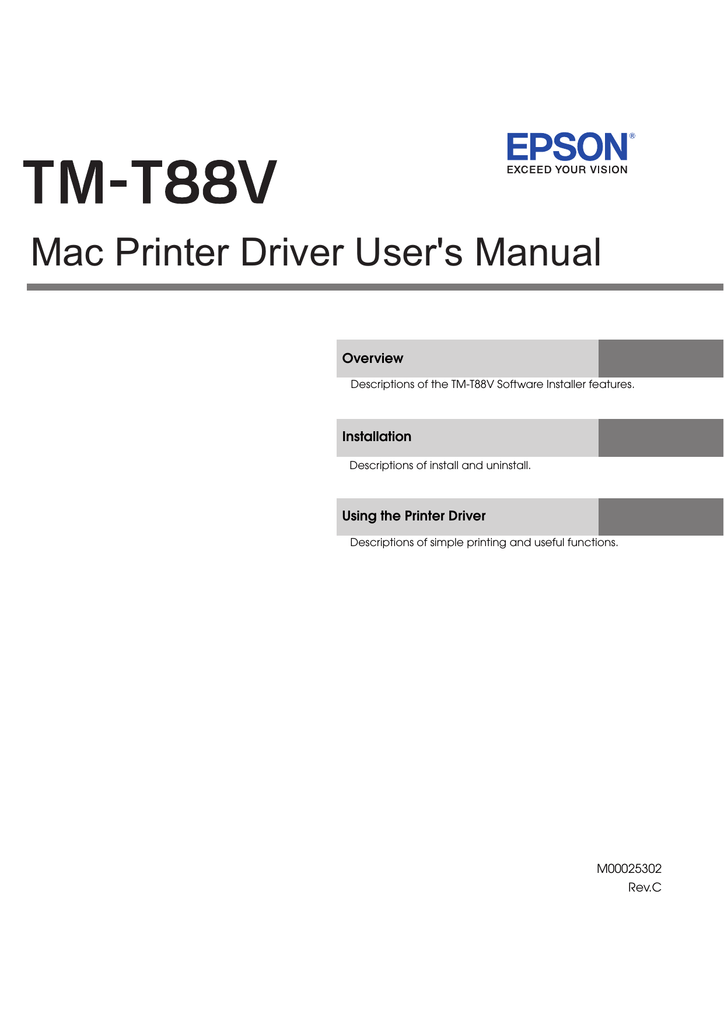 EPSON TMT88V Mac Printer Driver User`s Manual Manualzz