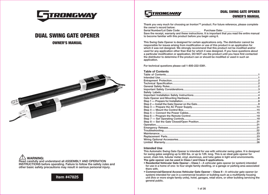 DUAL SWING GATE OPENER Manualzz