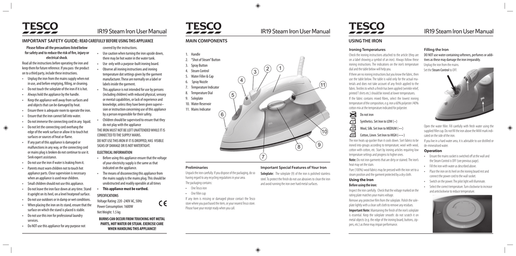 Ir19 Steam Iron User Manual Ir19 Steam Iron User Manual Ir19