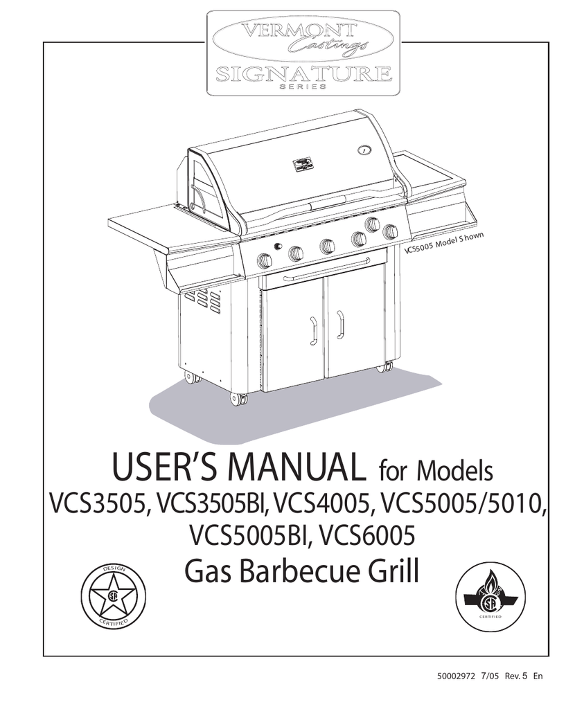 Vermont Castings VCS3505 Bbq And Gas Grill Owner's Manual Manualzz