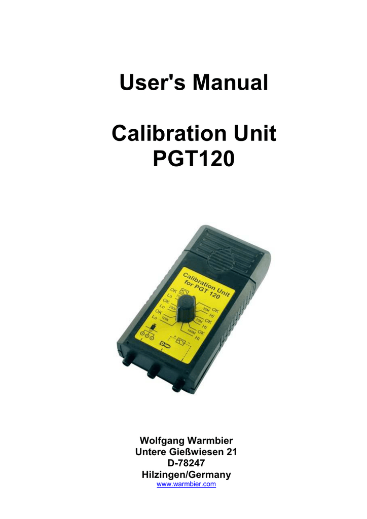 User`s Manual Calibration Unit PGT120 Manualzz