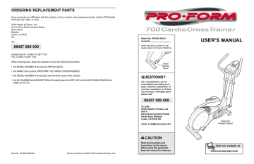 ProForm 700 S ELLIPTICAL Owner Manual | Manualzz