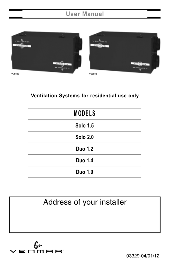 Venmar 43725 Air exchanger User guide Manualzz