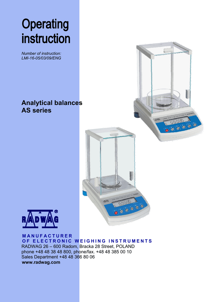 Operating Instruction of Analytical Balances AS series Manualzz