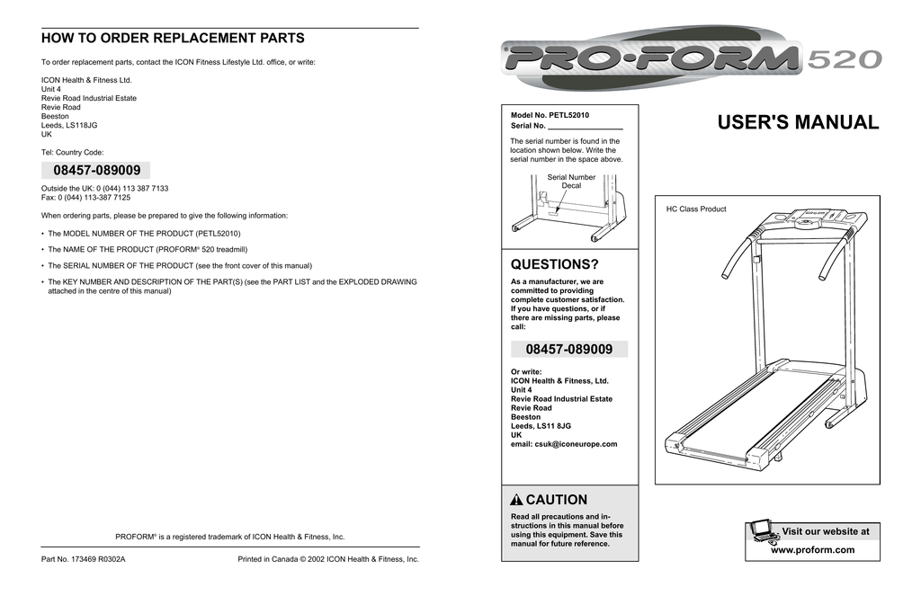 Proform 520 2025 treadmill manual