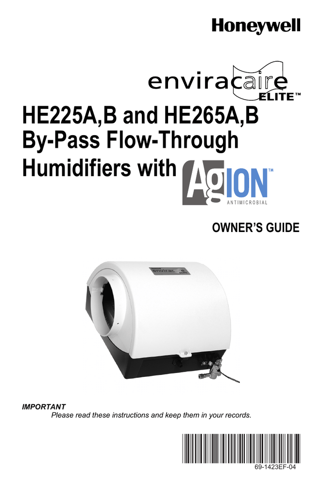 Honeywell HE265B User manual HE225A,B and HE265A,B ByPass Flow