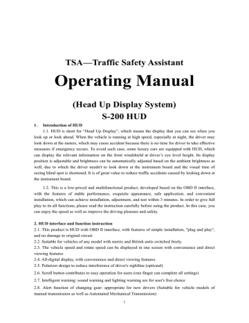 Sunsky TSA—Traffic Safety Assistant Operating Manual | Manualzz