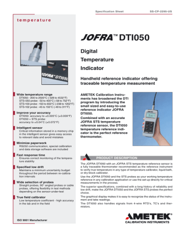 Ametek DTI-050 Temperature Indicator Data Sheet PDF | Manualzz