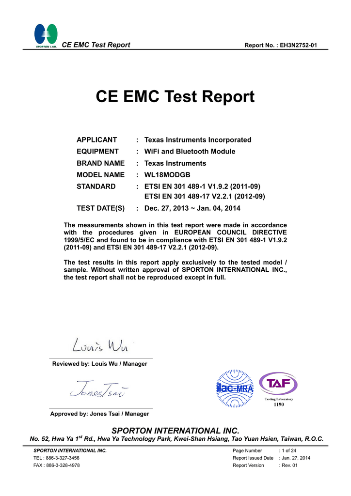 CE EMC Test Report | Manualzz