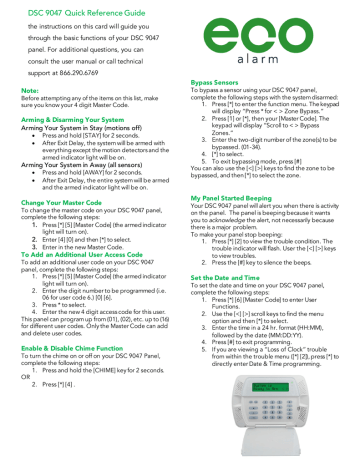 DSC 9047 Security Panel Quick Reference Guide | Manualzz