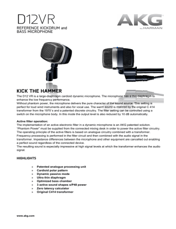AKG D12 VR Reference large-diaphragm dynamic microphone Data Sheet | Manualzz