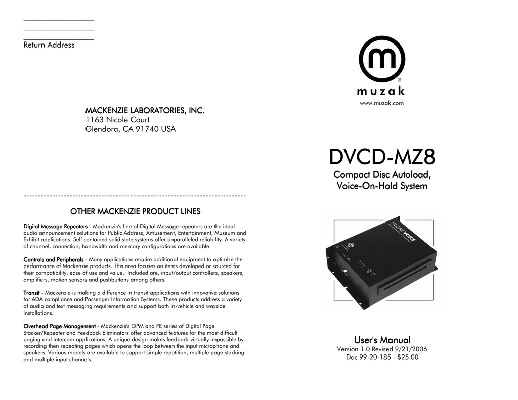 Dvcd Mz8 Mackenzie Laboratories Inc Manualzzcom - 