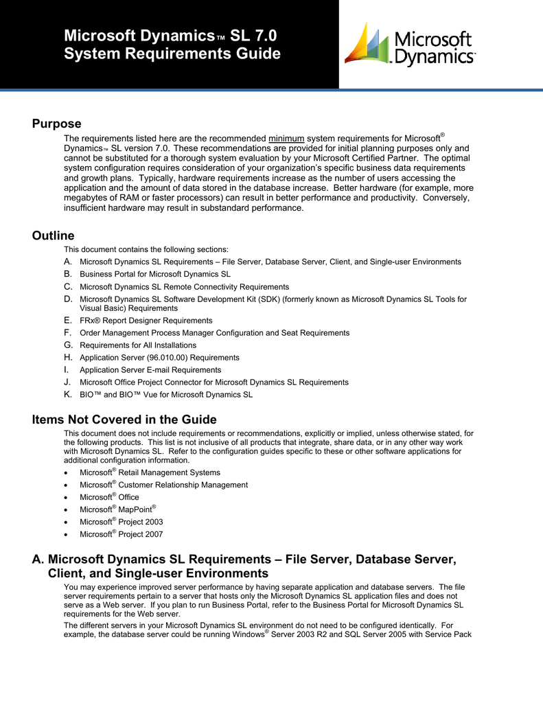 System Requirements for Microsoft Dynamics SL  and Related | Manualzz