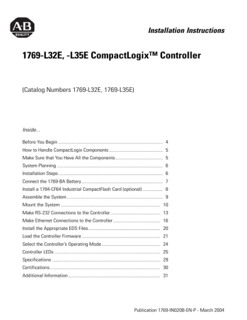 L35E CompactLogix™ Controller | Manualzz