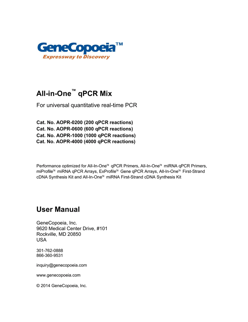 All-in-One - GeneCopoeia - Manualzz