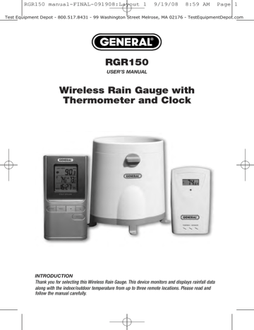 RGR150 Wireless Rain Gauge with Thermometer and Clock | Manualzz