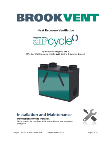 BrookVent Aircycle 1.1 Installation And Maintenance Manual | Manualzz