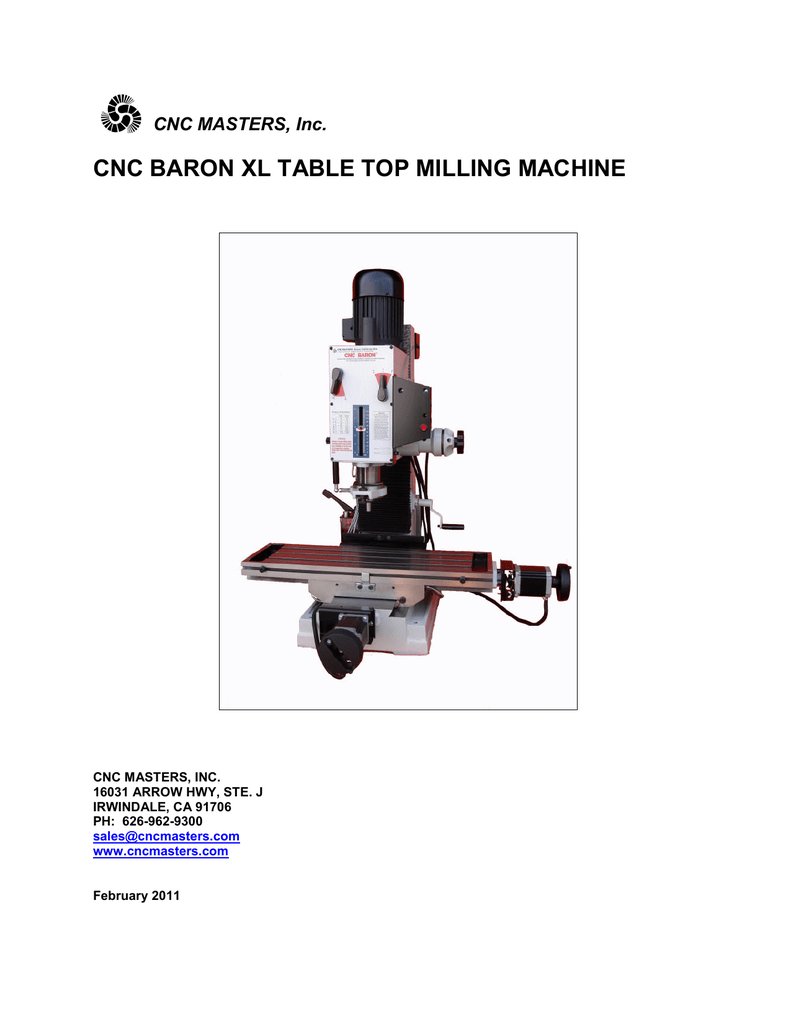 Cnc Baron Xl Table Top Milling Machine Manualzz