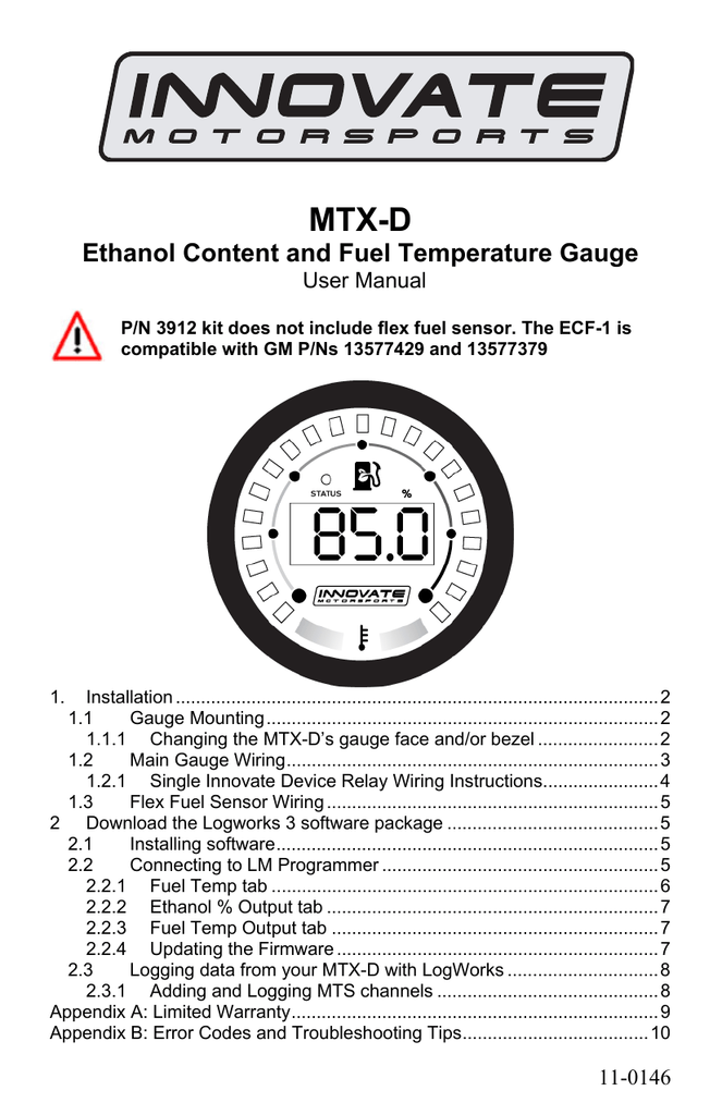 Innovate Motorsports MTXD Ethanol Content & Fuel Temp Gauge Manual